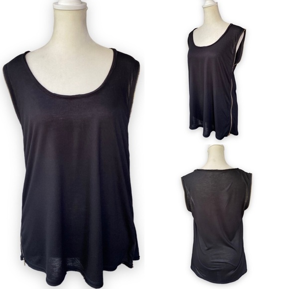 RACHEL Rachel Roy Black Muscle Tee With Exposed Gold Side Zippers - Picture 2 of 13